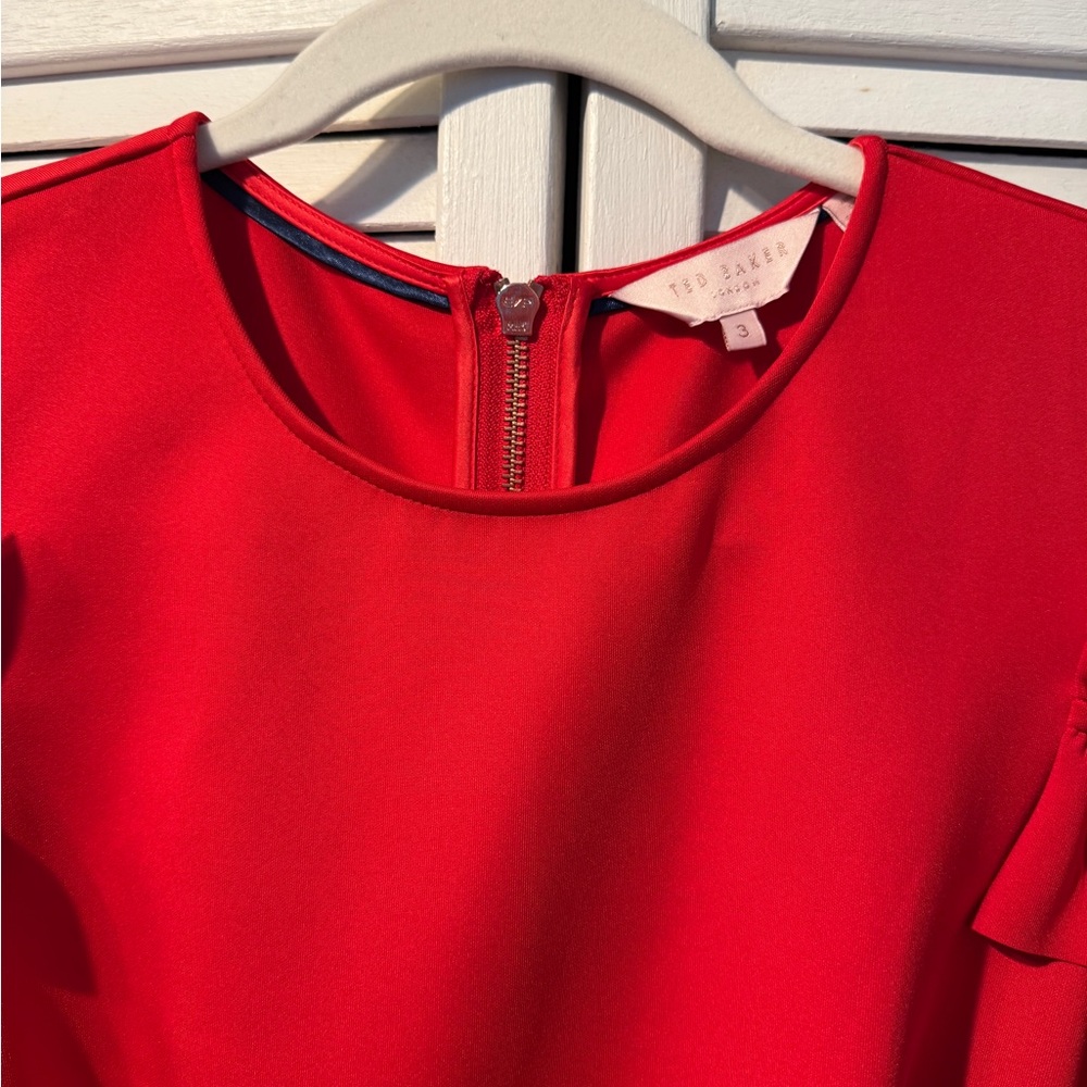 Elegant Red Ruffle Dress - Picture 2 of 9